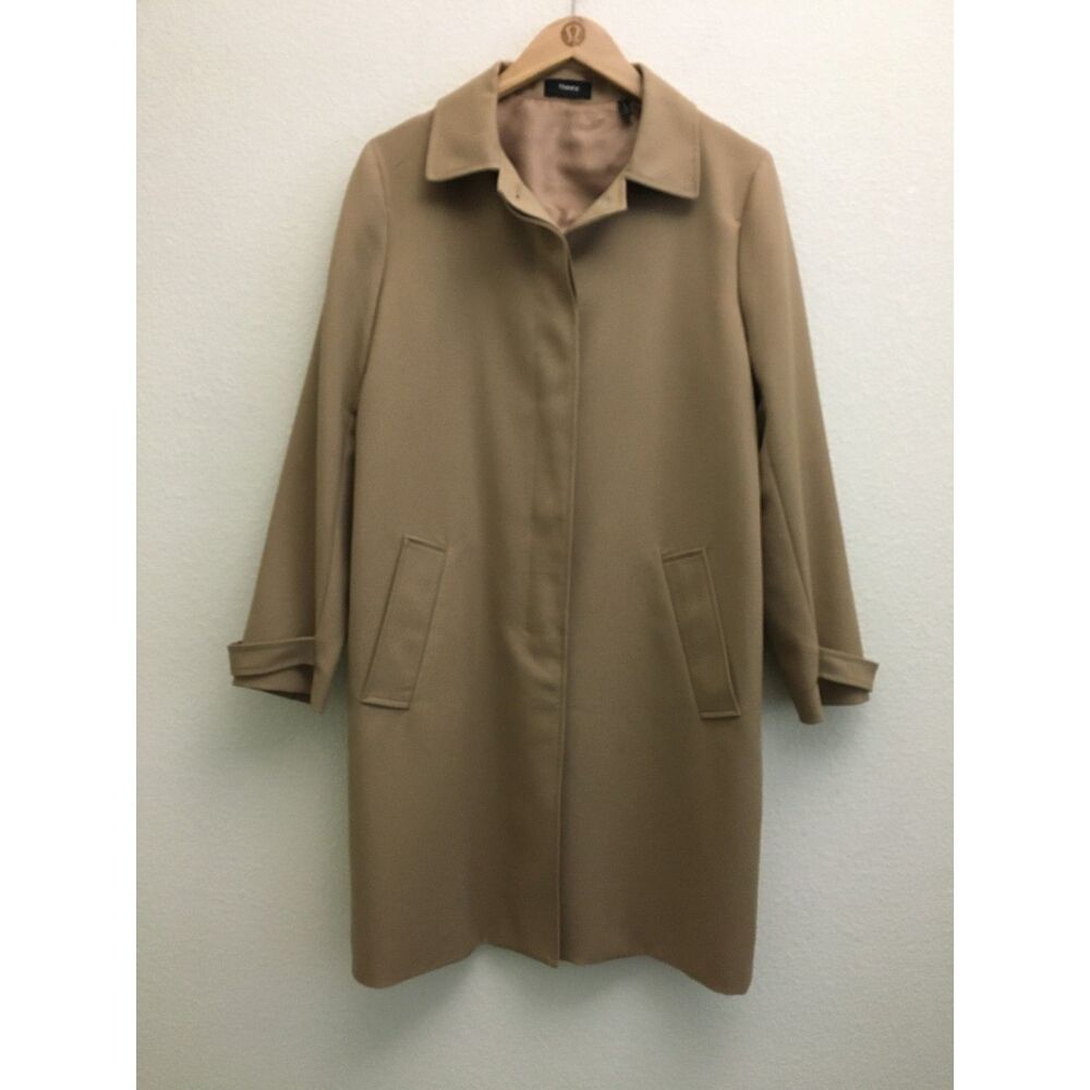 Theory Dafina Prospective Car Coat M Tan Beige H0105404 Long Trench